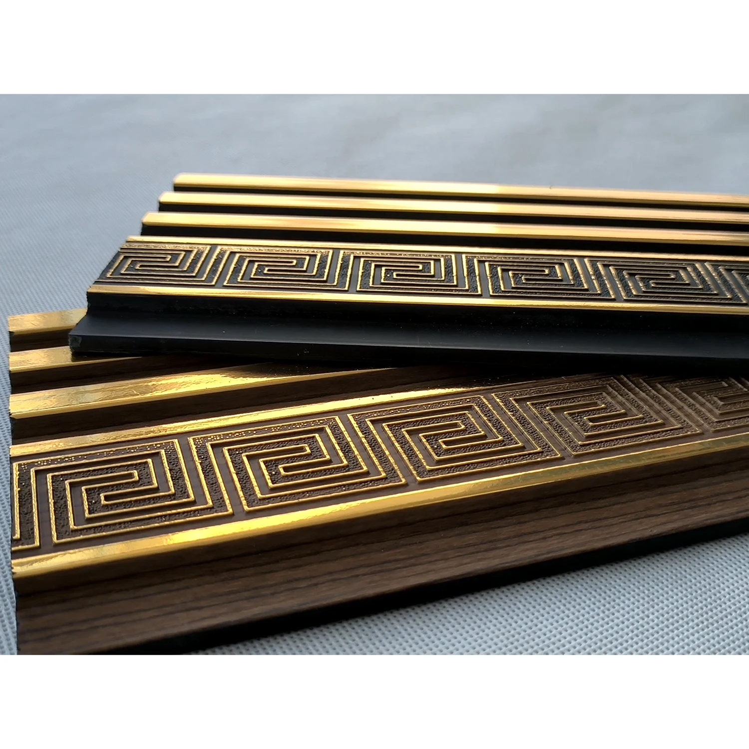 Foju PS Fluted Wall Panel For Interior Decoration Golden Strip Brown 3D Wall Panels Art Wall Decor Luxury Home Decoration
