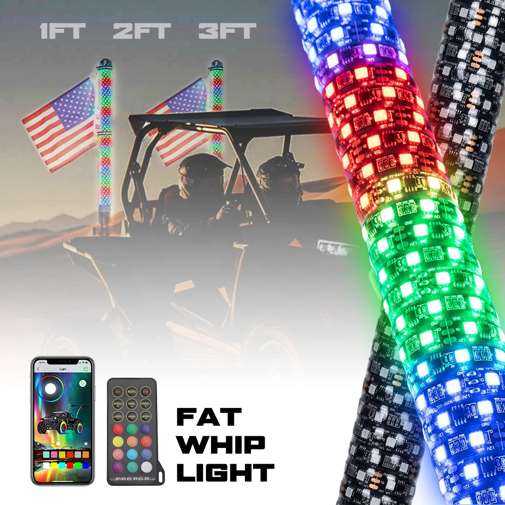 APP And Remote Control Music Flexible RGB Spiral Antena LED Off Road LED Lights Whip With Flag Pole