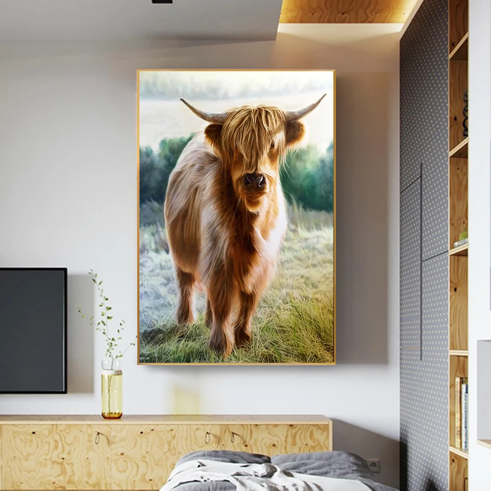 Living Room Decor Nordic Yak Oxen Wall Pictures Canvas Painting Posters Prints Cattle Highland Cow Wall Art