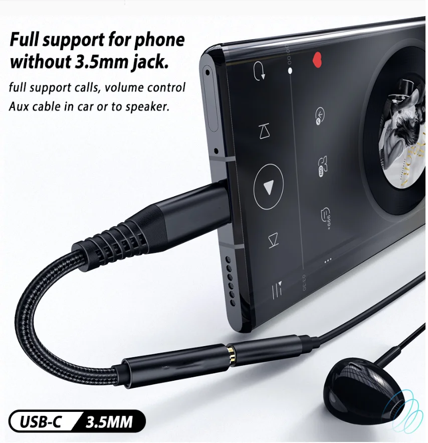 
Type C 3.5mm Aux Adapter USB C to 3.5mm Headphone Jack Aux Audio Cable for OnePlus 7 7T pro Note 10 Google Pixel 3 4 XL 