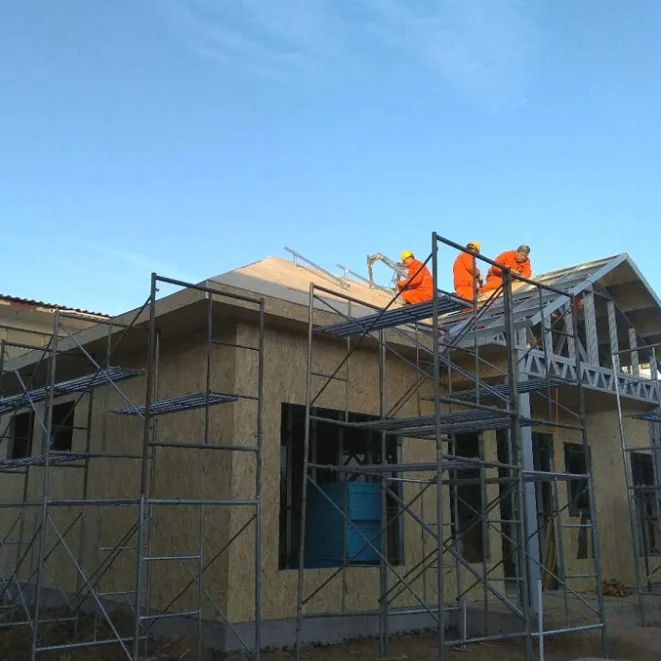 
Modern overlapping gabled lightweight steel framed house 