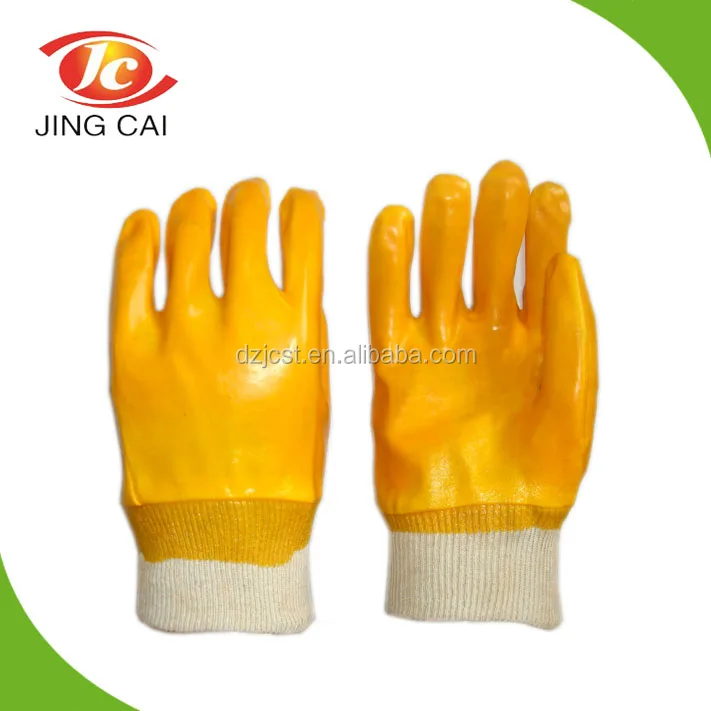 Желтые рабочие перчатки с латексным покрытием JingCai, с полным покрытием, подкладка из джерси, зажим, вязаное запястье