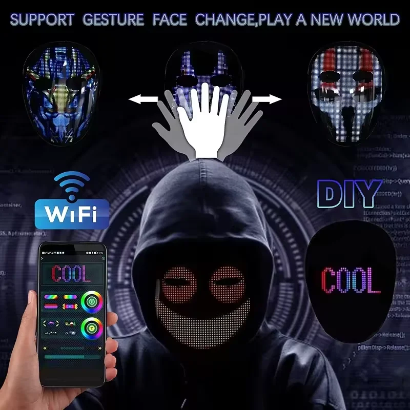 app bluetooth programmable face transformation terrifying halloween led party mask face images horror halloween led mask