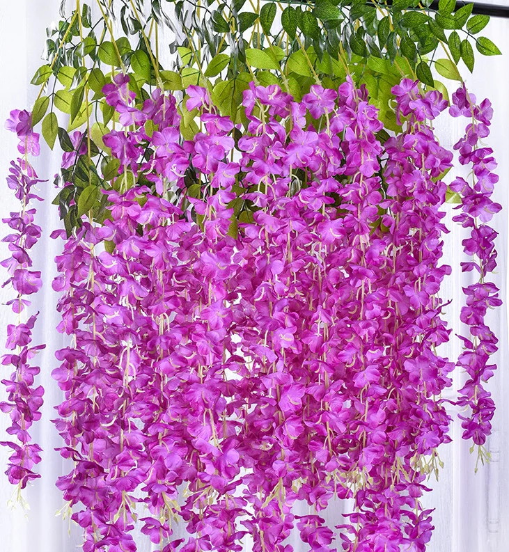 Artificial 3 branches  Hanging Flowers Wholesale Purple Wisteria Flower for Wedding Shopping Mall Landscape Gardening Decorative