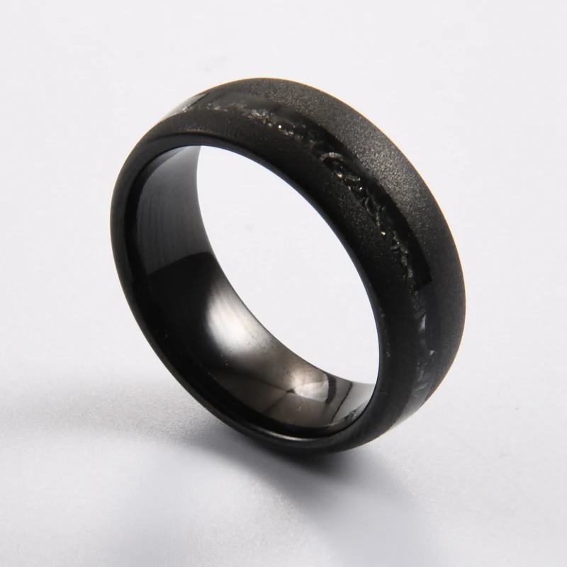 8mm Black Sandblasted Tungsten Rings for Men Wedding Bands Metal Filing Inlay  Dome Style Comfort Fit