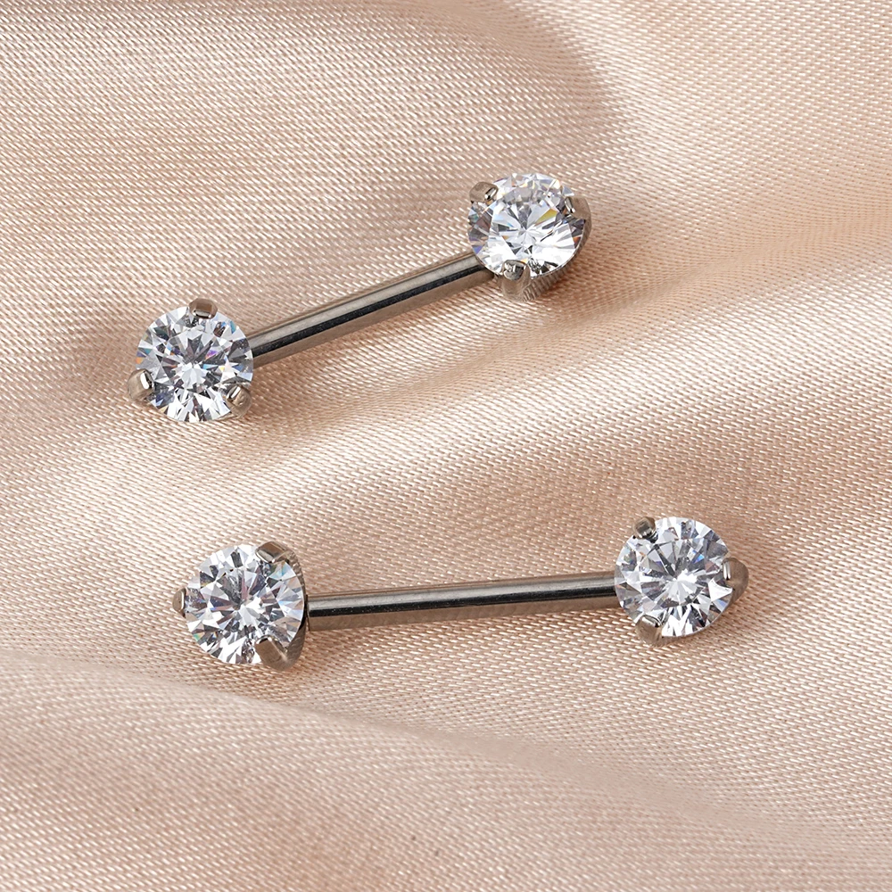 Implant Grade ASTM F136 Titanium Threadless Implant Prong Setting Zircon Nipple Piercings