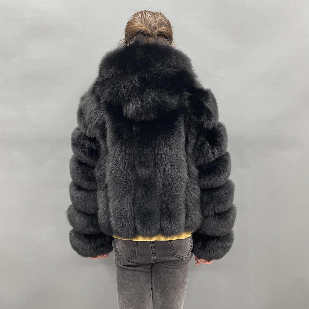 Cheap wholesale women winter short cropped fur hood jacket fox fur coat
