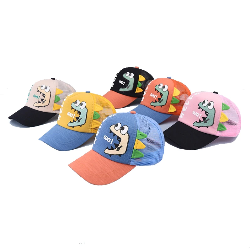 Wholesale children toddlers cartoon dinosaur 2-7 years baby sport caps summer mesh baseball cap for kids
