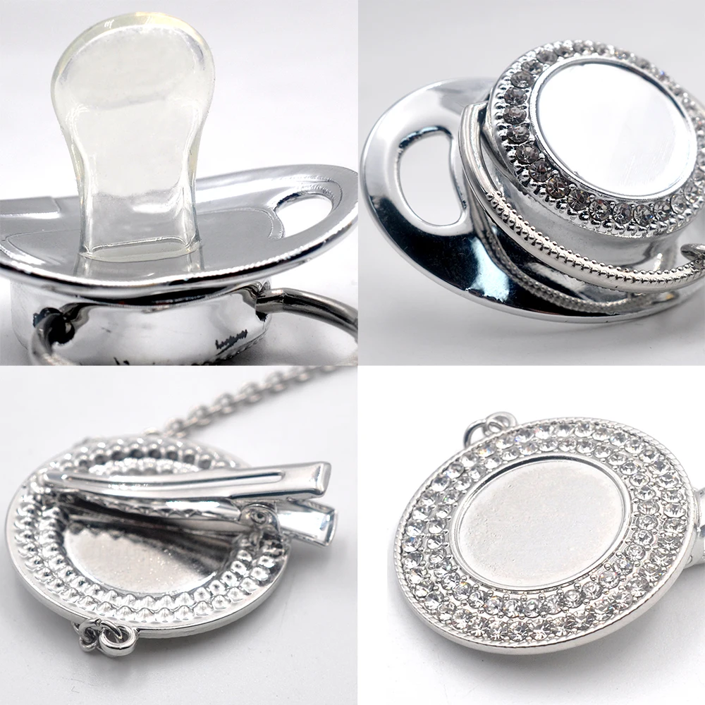 
Wholesale custom bling pacifier spark clear rhinestone luxury pacifiers with clip for baby 