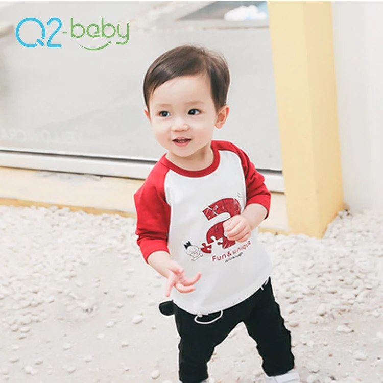 Q2-baby New Style Appliques Collarless Long Sleeve Baby Boys Girl Tops T Shirt