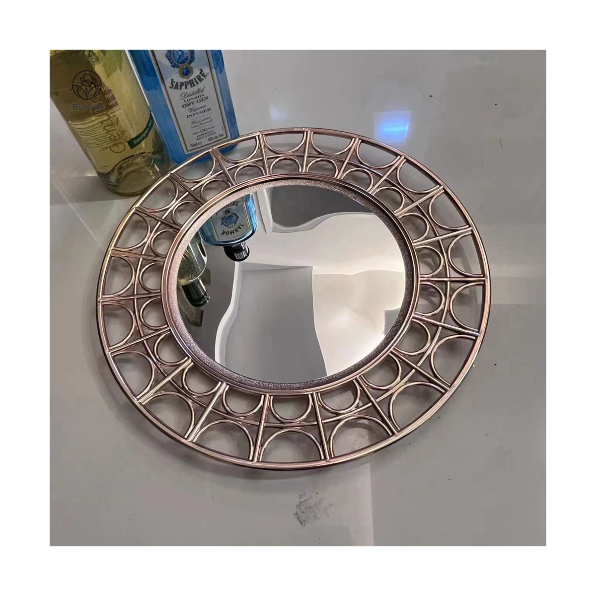Rosy Gold Geometry Mirror Glittering Charger Plate Reusable Dish Plastic Charger Plate