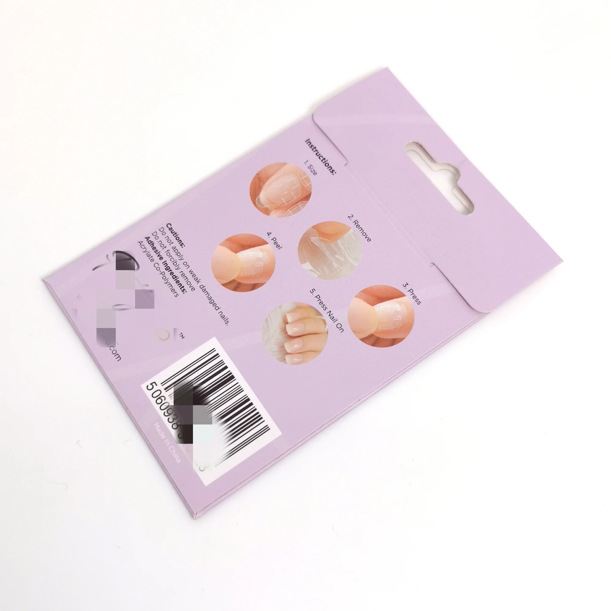 custom logo biodegradable cardboard paper envelope packaging for press on nail with die cut hole