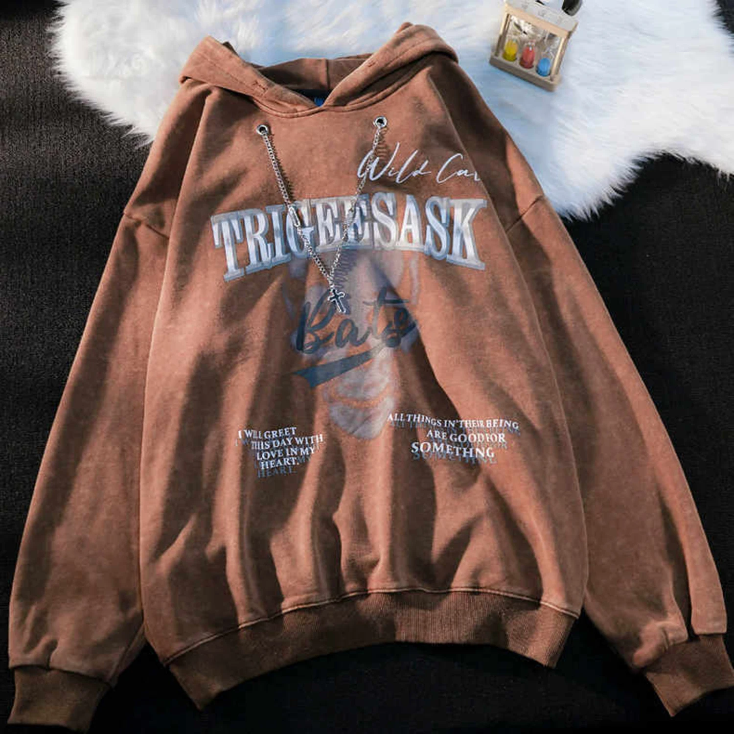 Street Custom Apparel Manufacturer Washed Hanging Chain Oversized Hoodie For Man