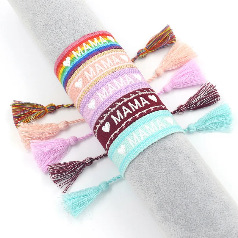 Adjustable Handmade Braided Knitted Rope Wrap Bracelet Tassel LOVE MAMA CROSS Wristband Bracelet for women