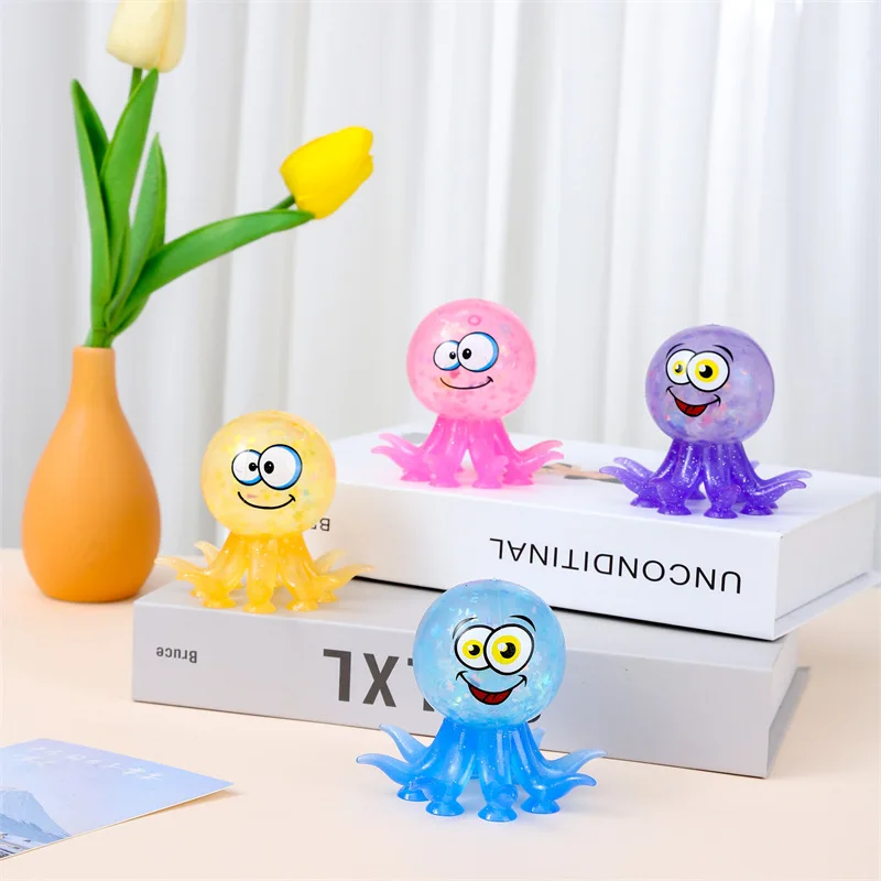 Wholesale Cute Flashing TPR Rubber Octopus LED Light Squeeze Toy Age Range 5-7 Years Kids Decompression Toy with Stretch Feature