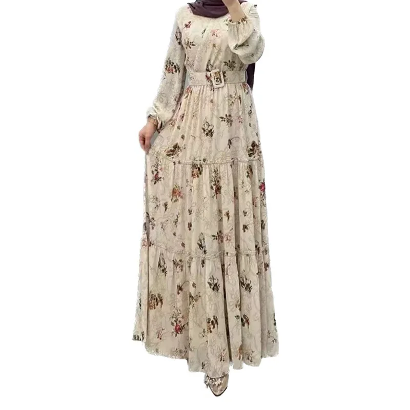 Wholesale Middle East Printed Dress Islamic Robe Ladies Long Floral Maxi Dress Dubai Abaya Women Muslim Dress
