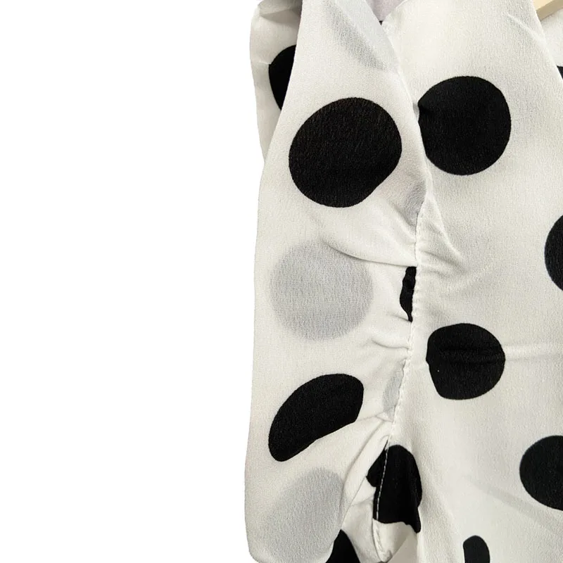 Fashion Girl Wave Point Blouse Women Casual Chiffon Shirt Sleeveless Ruffle Sleeve Shirt Summer Tops Black And White Tops