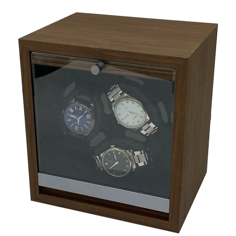 Watch Winder Box Automatic Watches Box Storage Dustproof Mechanical Watch Case Black Walnut Wood Safe Mata Box LED Ambient Light