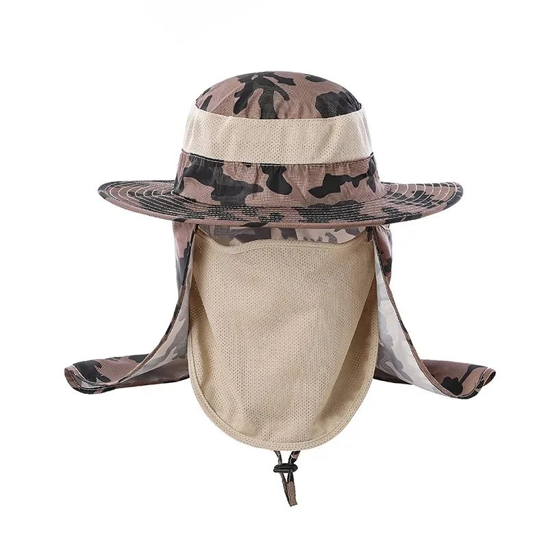 Outdoor Sun Protection Bucket Hats Summer Fishing Cap with Removable Neck Flap