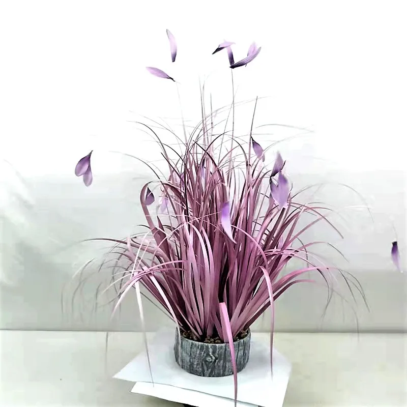 Romantic Indoor Outdoor Pvc Artificial Plant Decoration Faux Pink Trumpet Flowers Onion Grass