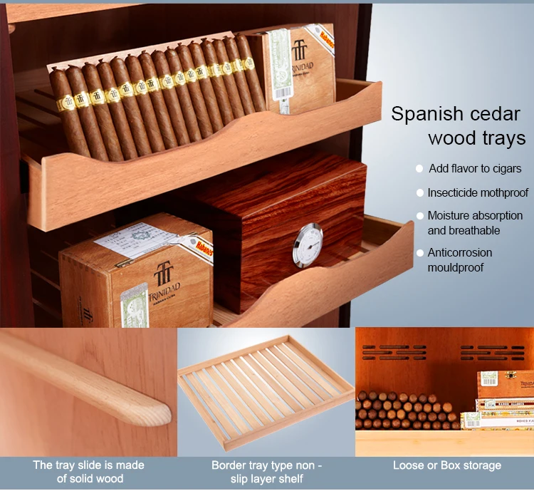 Factory Direct Offer Premium natural wooden constant humidity &temperature cigar humidor cabinet