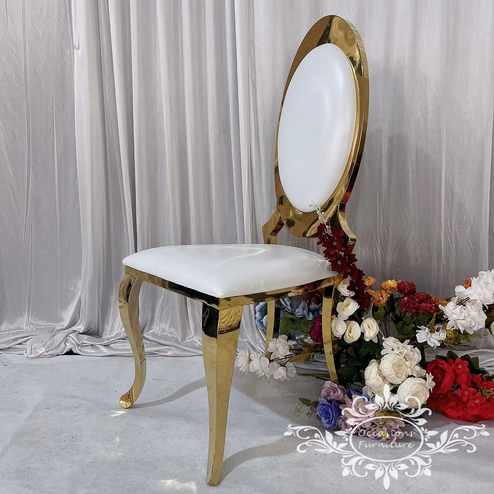 Oval Back Stainless Steel Golden Dining Chairs Wedding Furniture Electroplate Gold Hotel Events Tables and Chairs