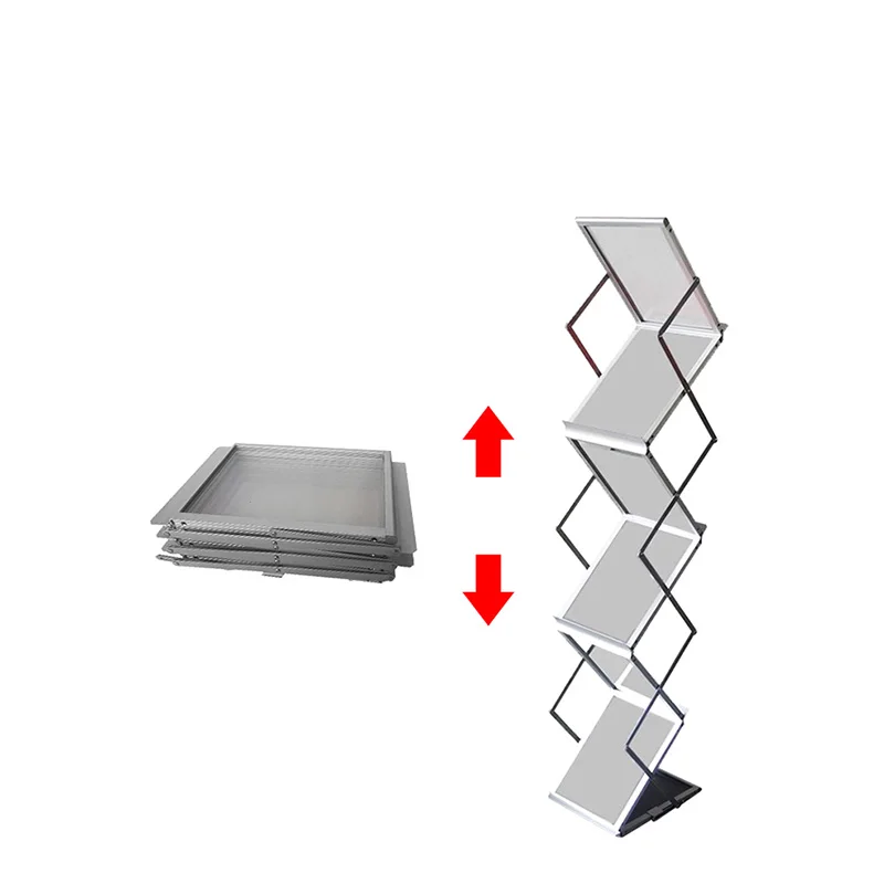 Hot Sale A4 Folding Portable Display Stand Aluminum Metal Magazine Newspaper Catalog Holder Floor Style Model