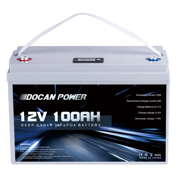Docan 12V 100Ah Аккумулятор для домашнего хранения Lifepo4 литий-ионный аккумулятор с ЖК-экраном
