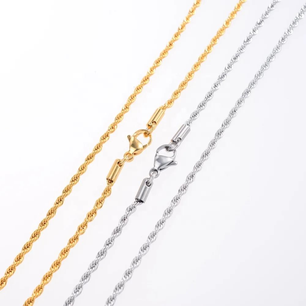 Wholesale 316L Stainless Steel Rope Chain Necklace 20K Yellow Gold Filled Twist Chain for Men woman