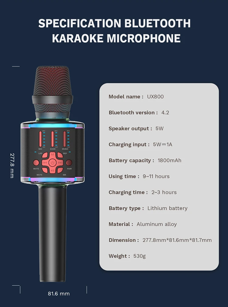 Best Selling Family KTV Mic Portable Gold Wireless Professional Karaoke Microphone Mini USB Handheld Bluetooth Karaoke