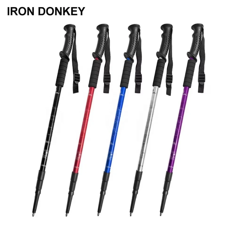 IRONDONKEY Wholesale  Mountaineering Cane Ultra Light Aluminum Alloy Telescopic Cane Outdoor Sports Hiking and Mountaineering