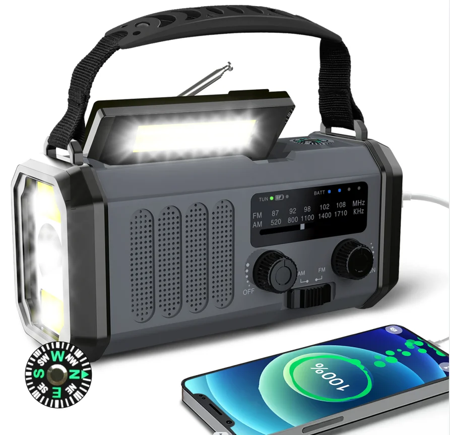 10000mAh AM/FM NOAA Portable Solar Radio Hand Crank Emergency Radio USB LED Flashlight Charge with Solar Panel