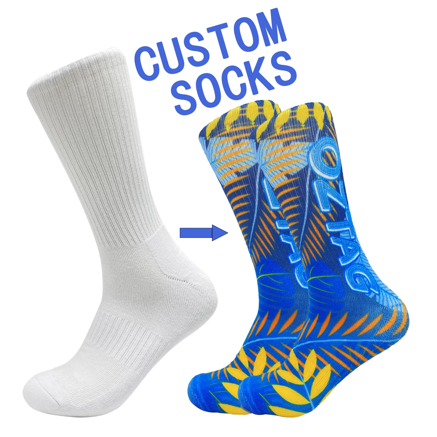 Wholesale White Blank Custom Crew 360 Digital Logo Sublimation Blank Socks 3D Printing Sublimation Socks