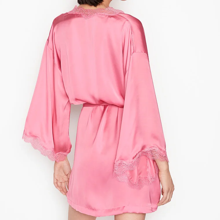 Solid color  Satin Silk Pajamas Women Sleepwear two sets Silk robe  For Ladies