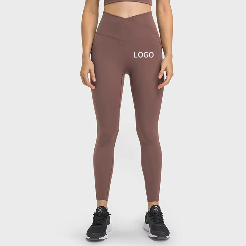 DL199 Women Crisscross V Cut Yoga Leggings High Stretchy Workout Active Wear No T Line Fitness Tights With Side Pocket