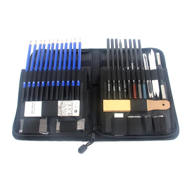 40 pieces sketch pencil set sketching set charcoal pencil drawing pencil set with carry case art supplies