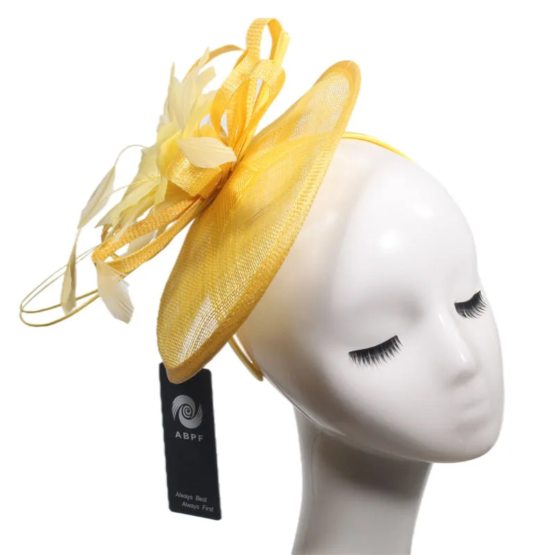 ABPF custom fashion sinamay flower feather headband fascinators tea women party derby church hats with net mesh