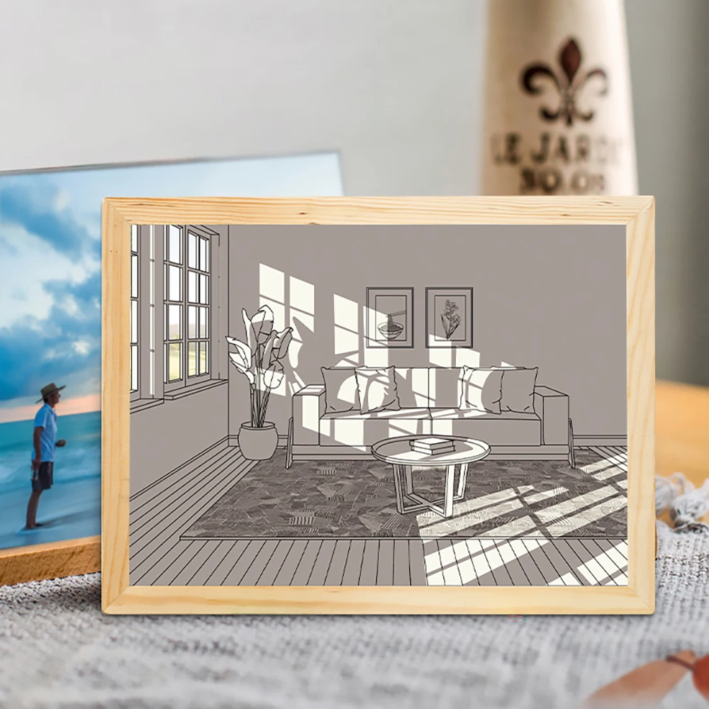 Led Light Frame Wooden  Photo Picture Frame Painting Sunshine Luminous Painting Rechargeable