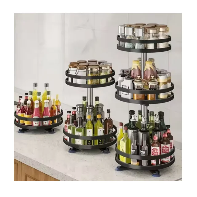 3-layer kitchen seasoning rack with 360 degree rotating disc seasoning storage rack