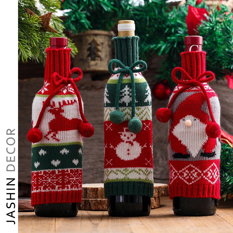 2022 New creative Christmas decoration Christmas gift knitted wool red wine bottle bag