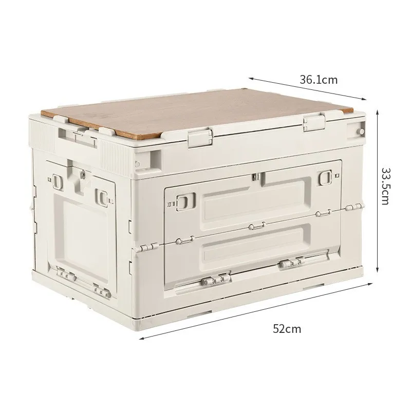 QM Double door foldable plastic storage box camping folding storage  organizer with wood lid