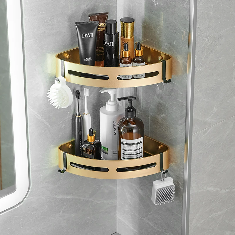 Square Corner Shower Caddy Triangle Bathroom Space Aluminum Triangle Basket Body Wash Organizer