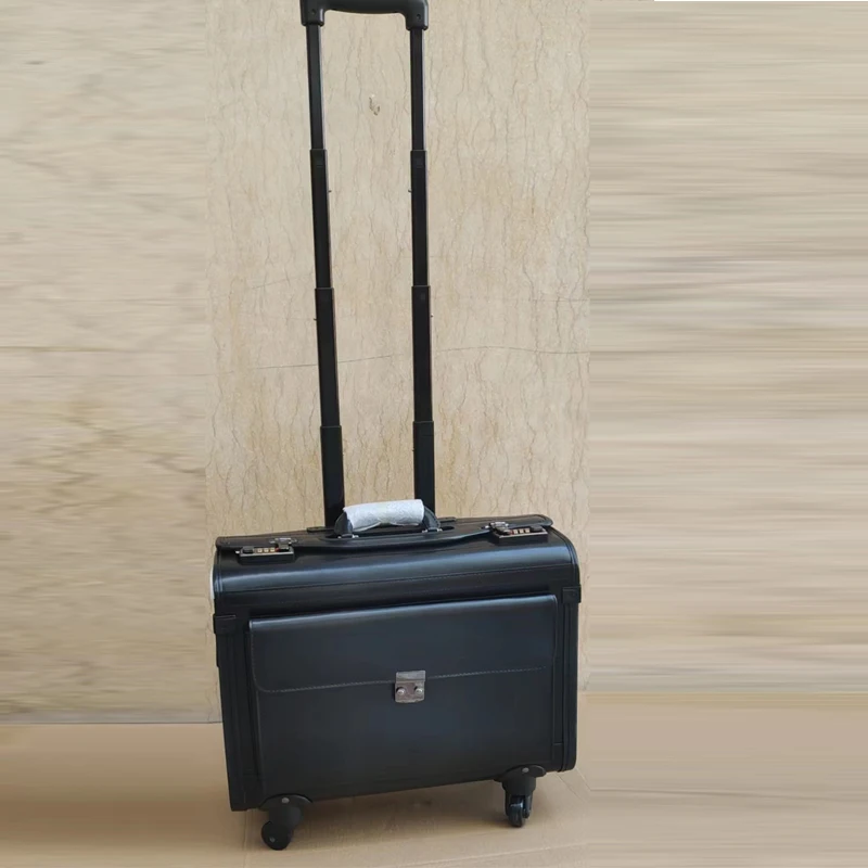 2023 China  factory High Quality genuine leather travel suitcase pilot bag Airline boarding luggage Trolley case