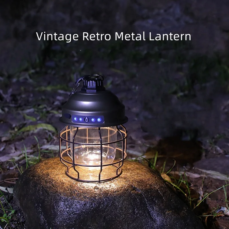 Wason New Retro Vintage Portable Rechargeable Yellow Light Camping Led Lantern Outdoor Atmosphere Camping Lamp