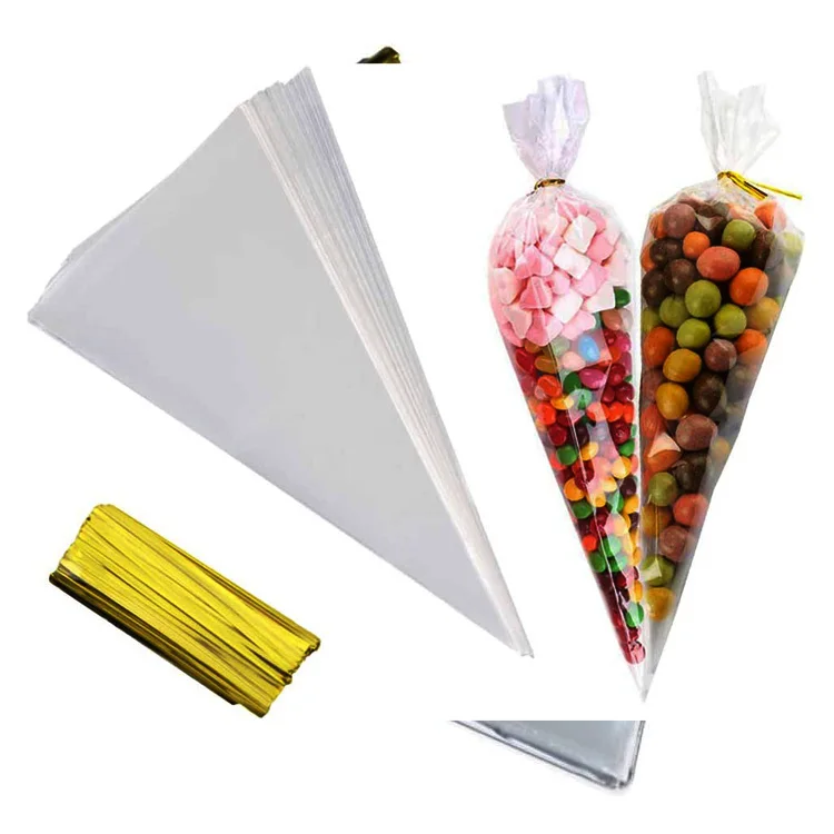 Poly Self Sealing Clear Pop Corn Cone Cookies Candy Cellophane Bags