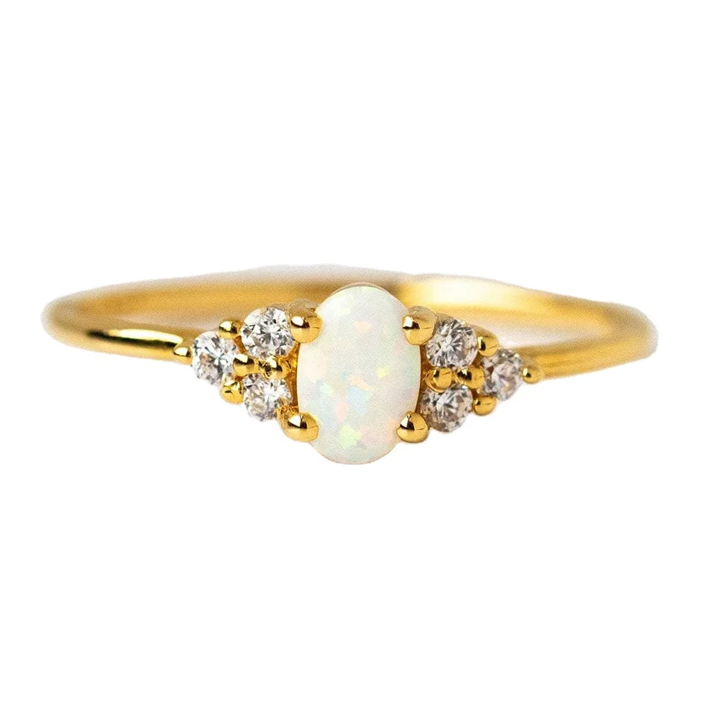 JCA 925 sterling silver rings jewelry custom 14k golden filled Diamond White Opal Rings for women and girls