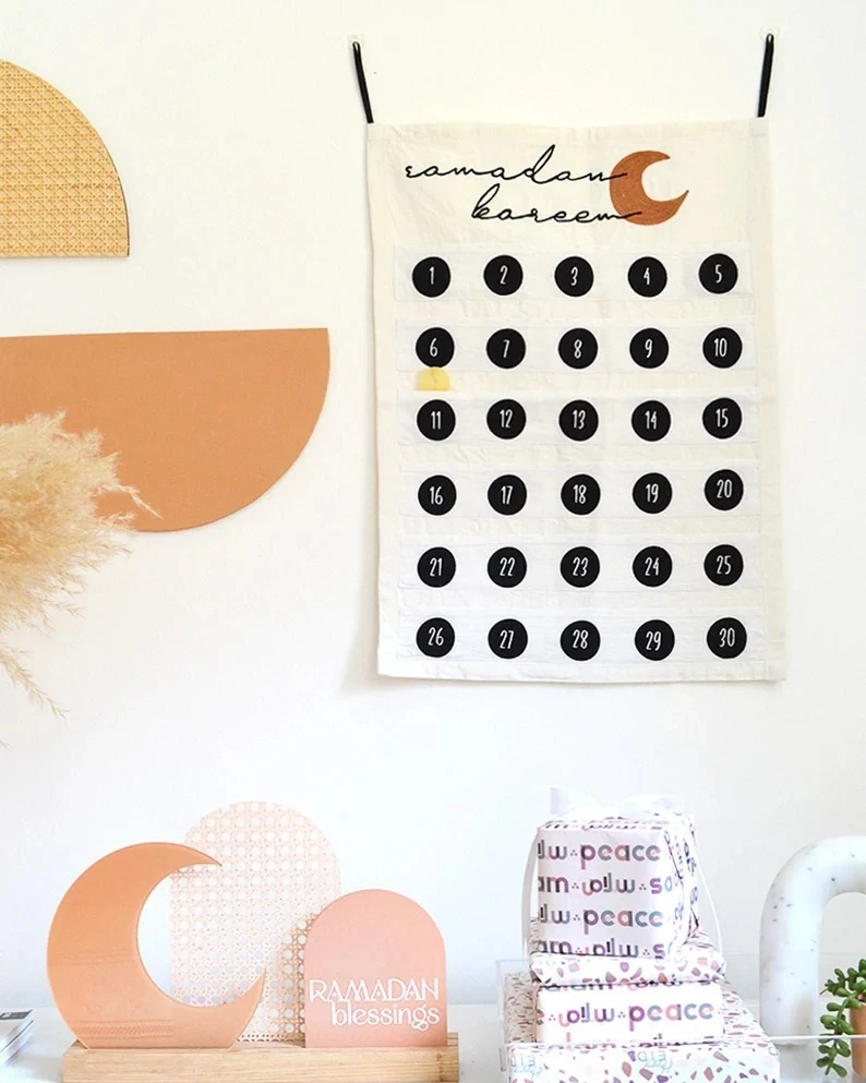 Decor Eid Customized 2024 Pocket Number Linen Canvas Fabric Ramadan Advent Calendar