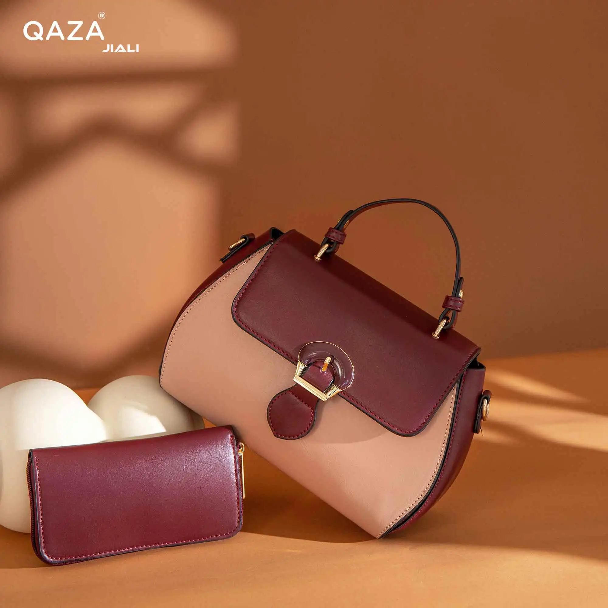 QAZA Jiali  2024 Custom PU Leather Wholesale Handbag for Ladies 2 in 1 Cross-Body Handbag for Ladies