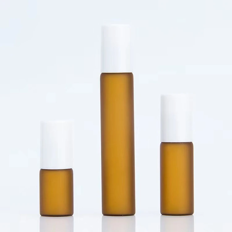 OEM ODM chinese wind 3ml 5ml 10ml essential oil frosted amber white glass ball bottles roller ball lip tube glass roll-on bottle