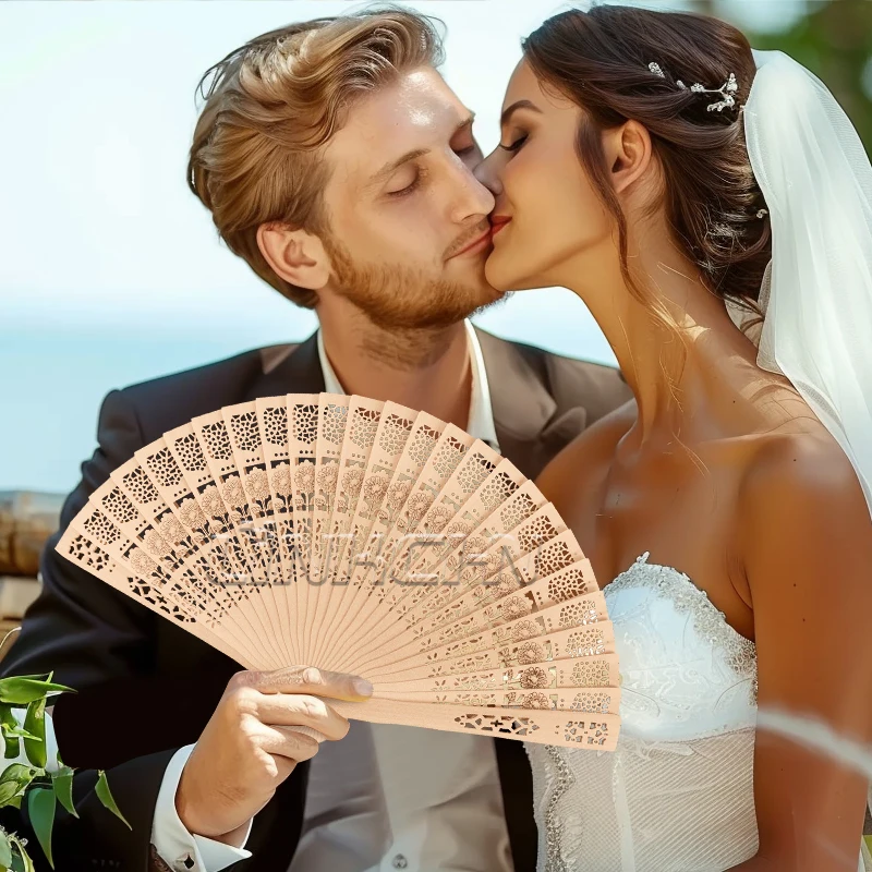 Engraved logo sandalwood hand Fan as Wedding Party favors gift